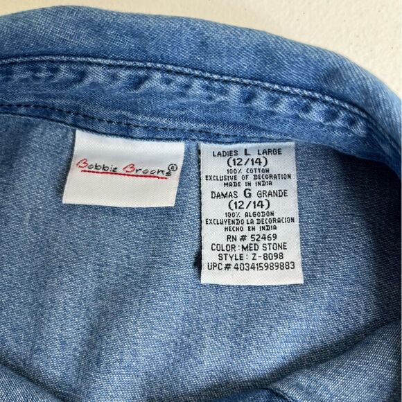 Bobbie Brooks Christmas Holiday Embroidered Denim Button Front Shirt Women Large - Picture 7 of 12